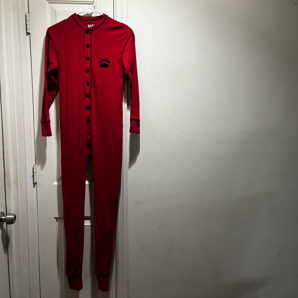 Lazy One Red Onesie With Bear Bum Design On Detac… - image 2